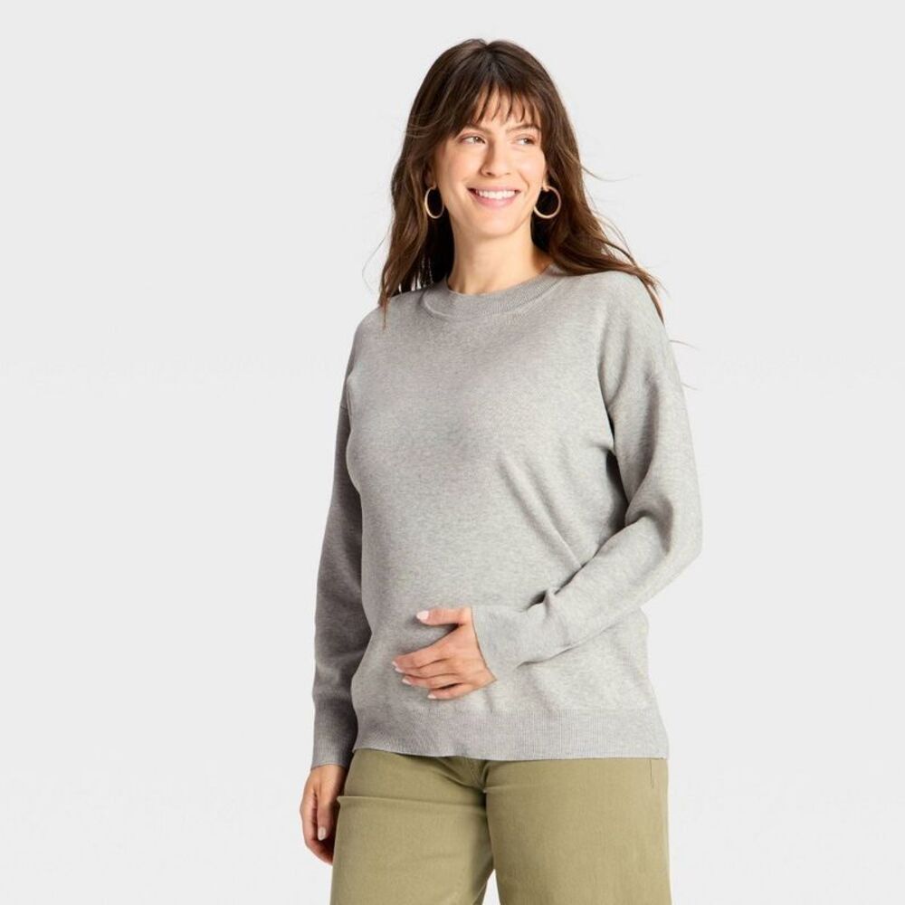 Crewneck Essential Maternity Pullover Sweater - Heather Gray XS
